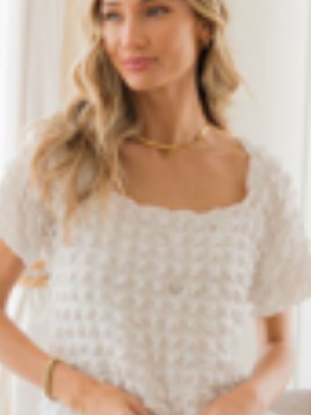 Like Love White Textured Short Sleeve Top